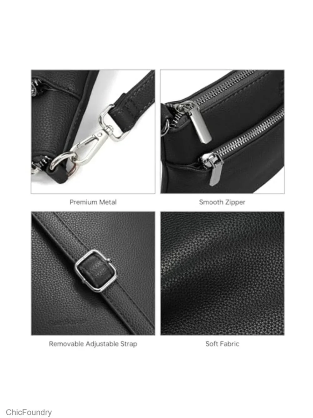 Small Faux Leather Crossbody Bag with 3 Compartments, Adjustable Straps, Travel